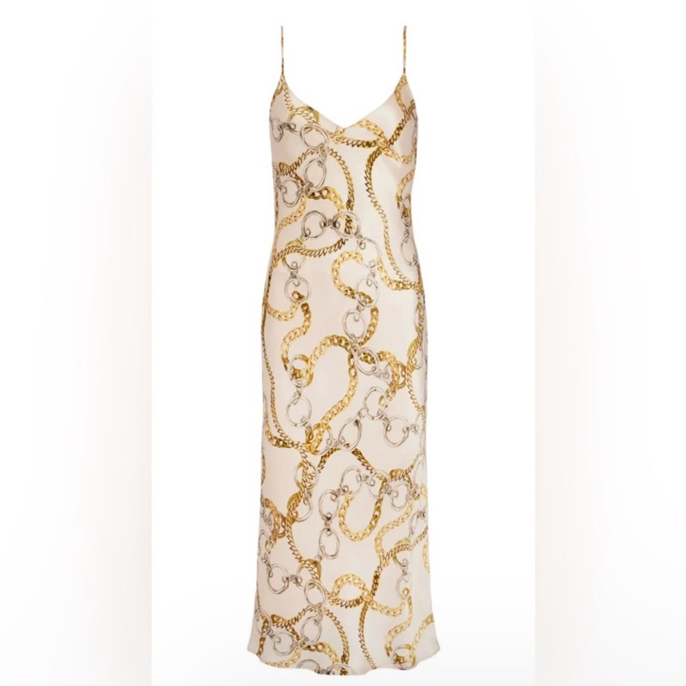 L'AGENCE Seridie Silk Cream and Gold Chain Print Dress Small / 2